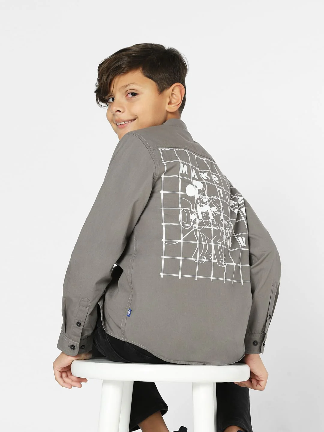 Boys x Mickey Grey Printed Full Sleeves Shirt