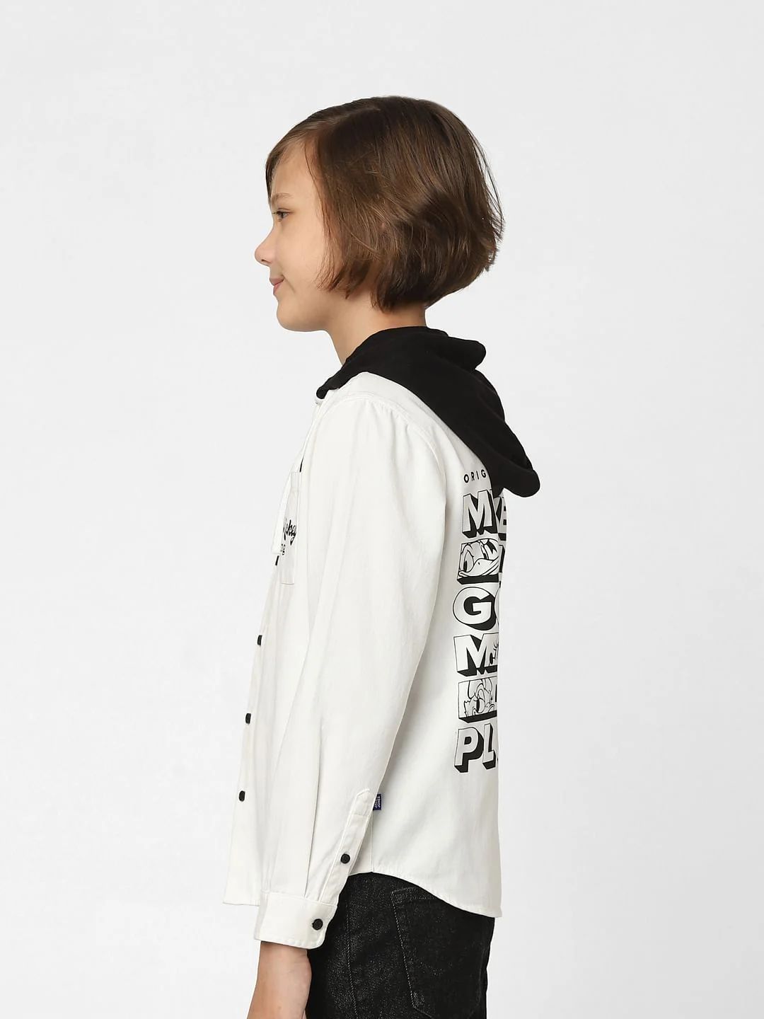 Boys White Mickey Print Hooded Shirt - Image 3