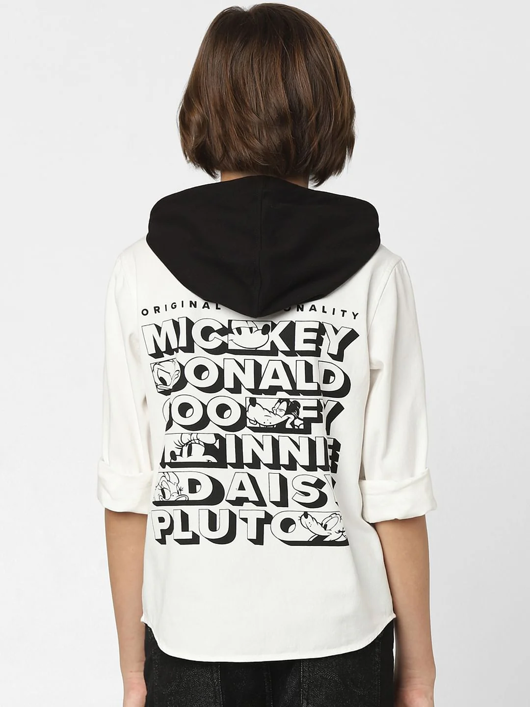 Boys White Mickey Print Hooded Shirt - Image 4