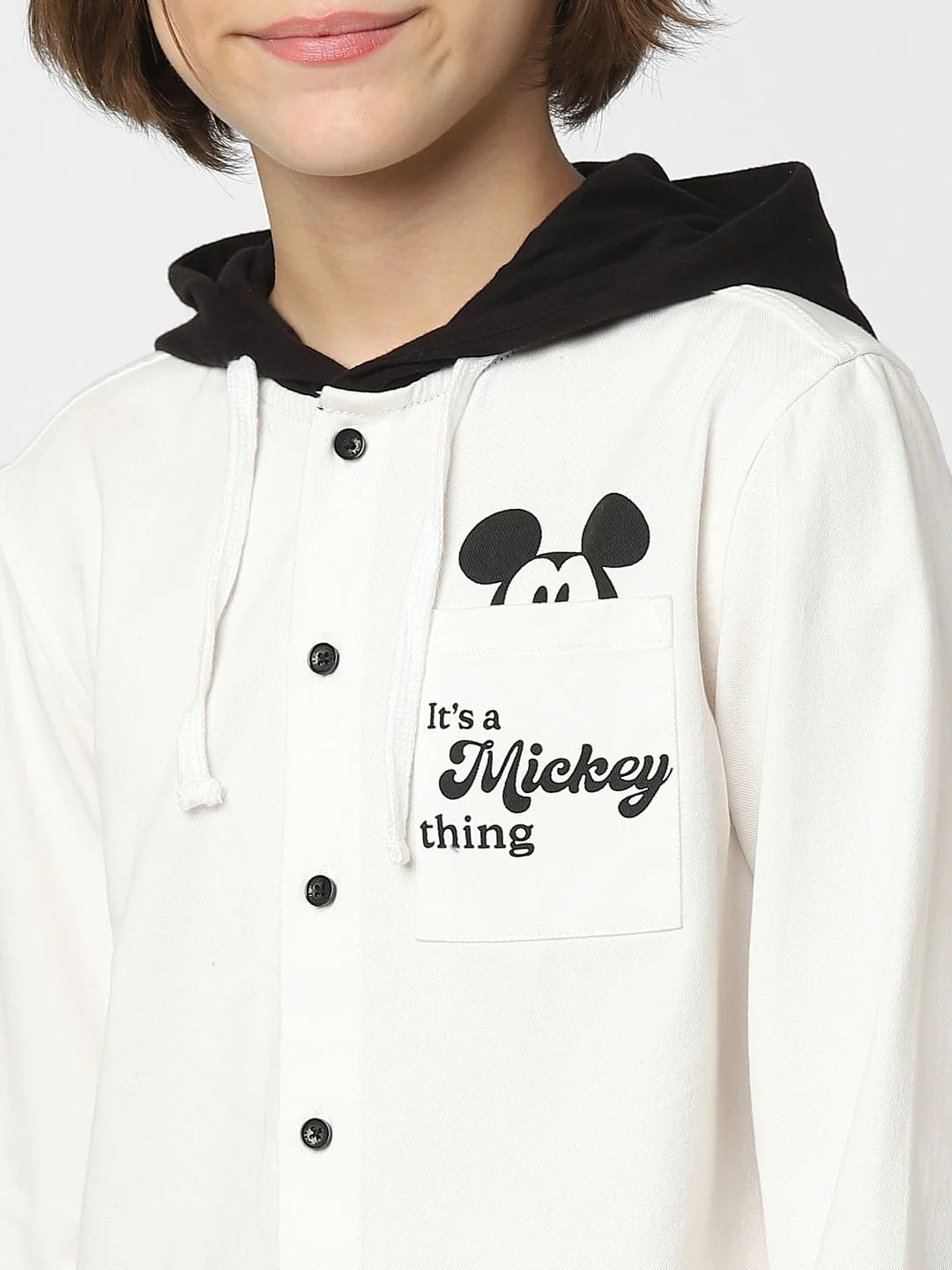 Boys White Mickey Print Hooded Shirt - Image 5