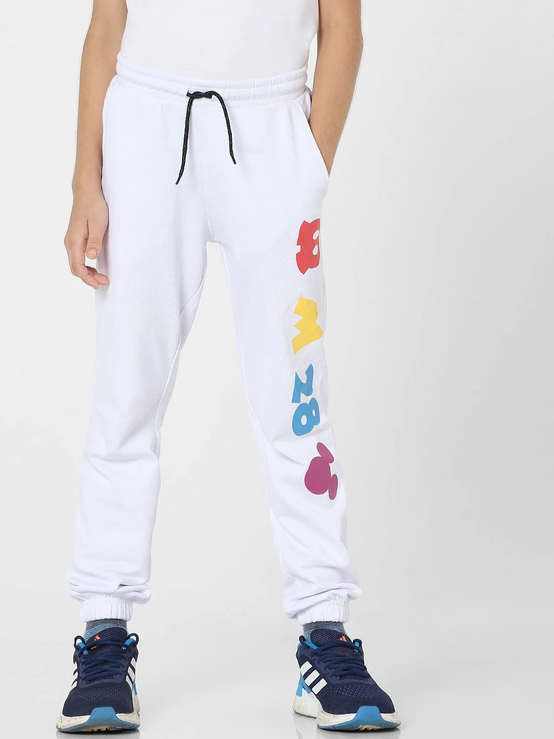 Boys White Printed Sweatpants - Image 2
