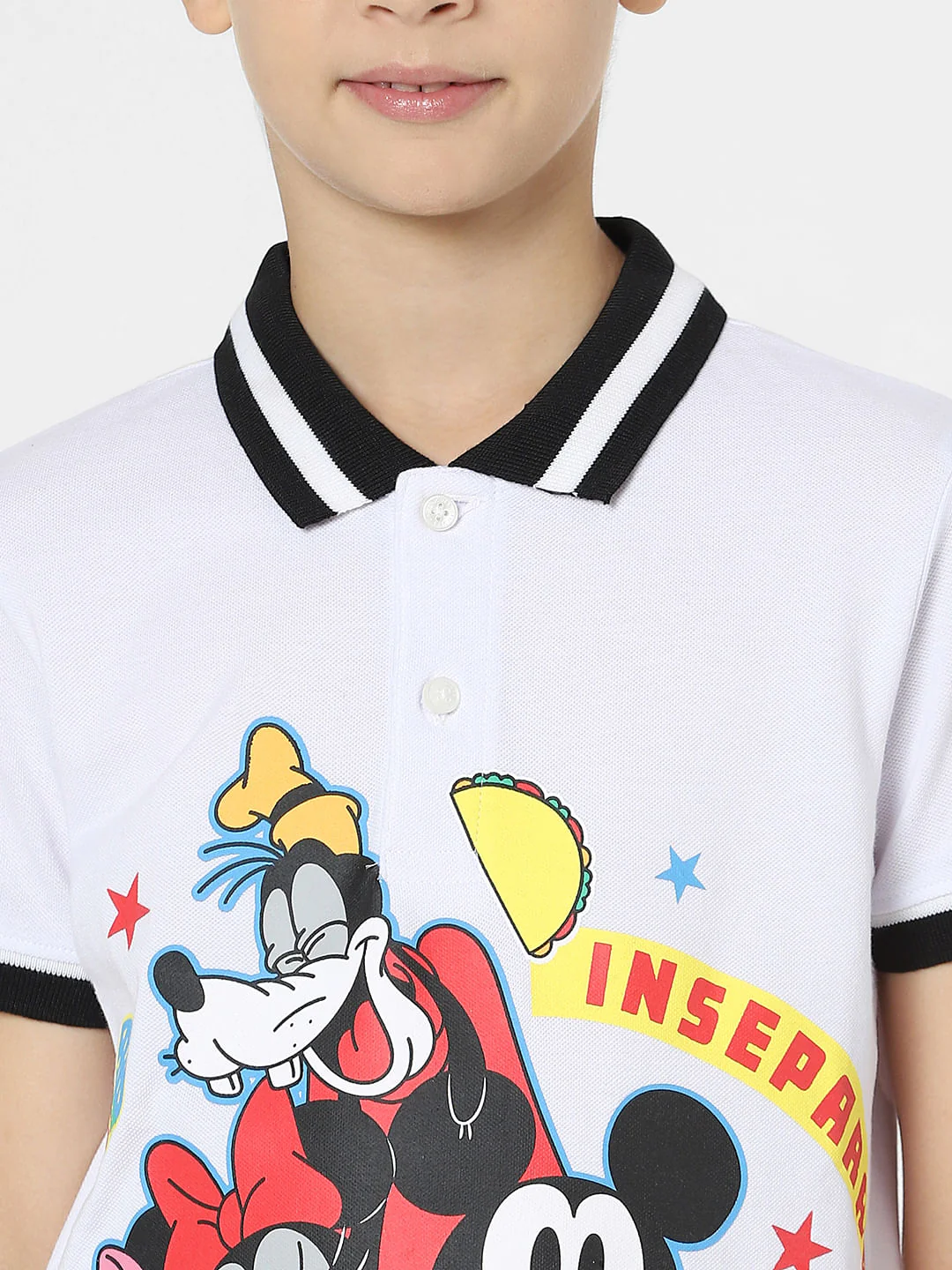 Boys White Mickey Print Polo T-shirt - Image 5