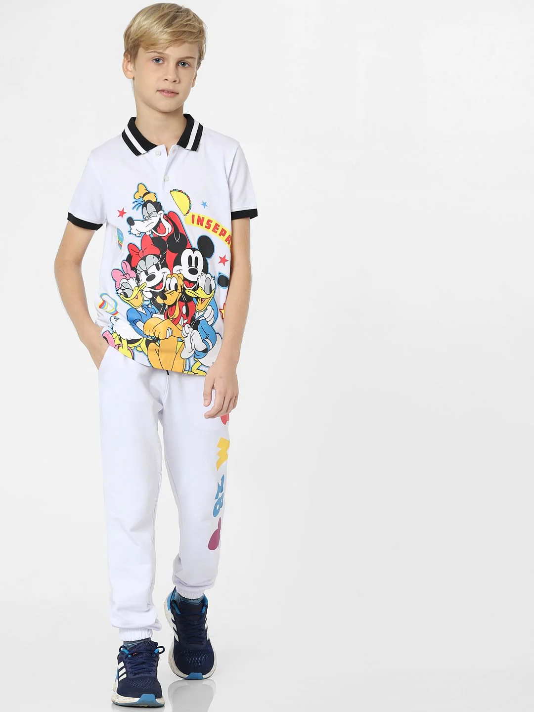 Boys White Mickey Print Polo T-shirt - Image 6