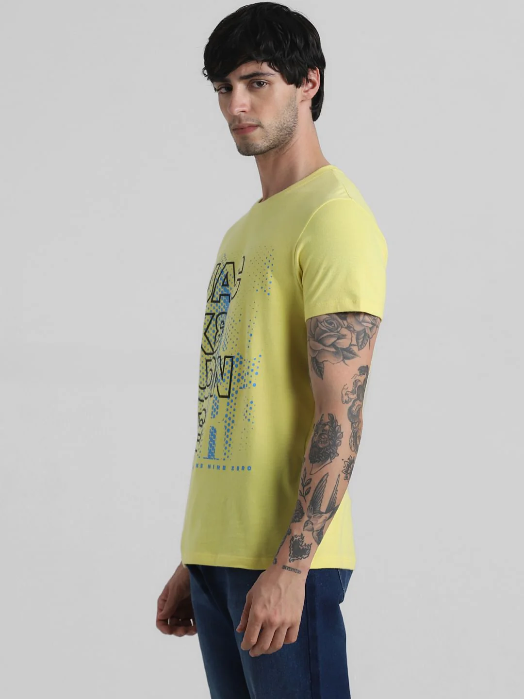 Yellow Graphic Print Crew Neck T-shirt - Image 3