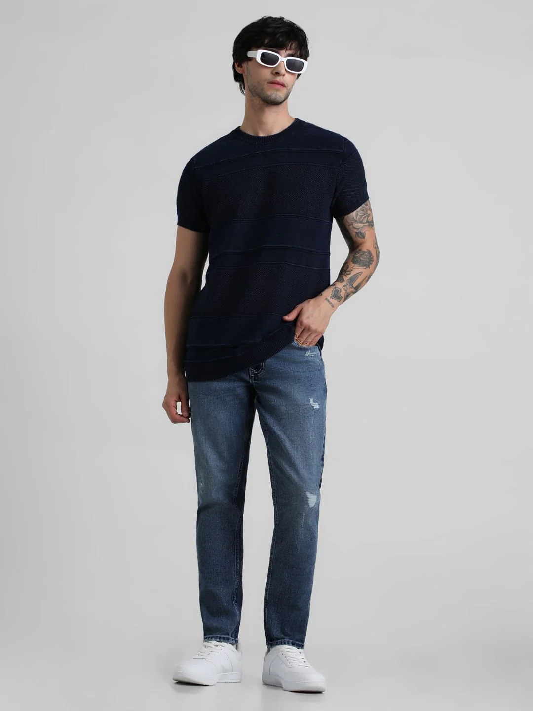 Blue Mid Rise Distressed Brak Slim Jeans - Image 5