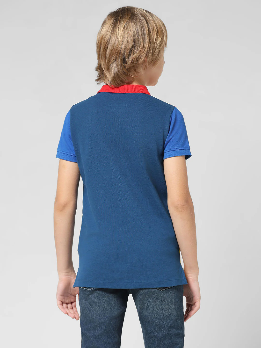 JUNIOR BOYS Blue Colourblocked Polo T-shirt - Image 3
