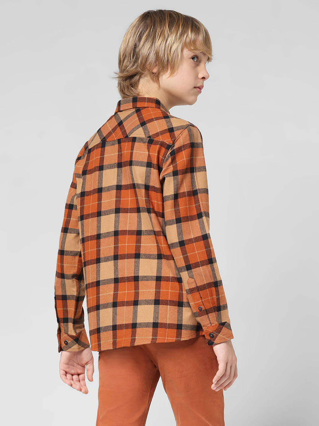 JUNIOR BOYS Orange Check Full Sleeves Shirt - Image 3