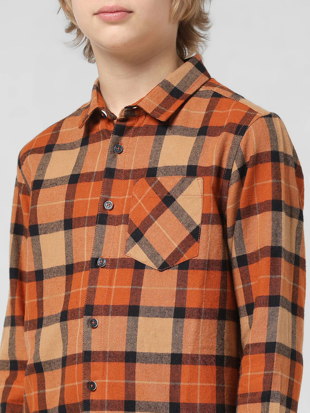 JUNIOR BOYS Orange Check Full Sleeves Shirt - Image 4