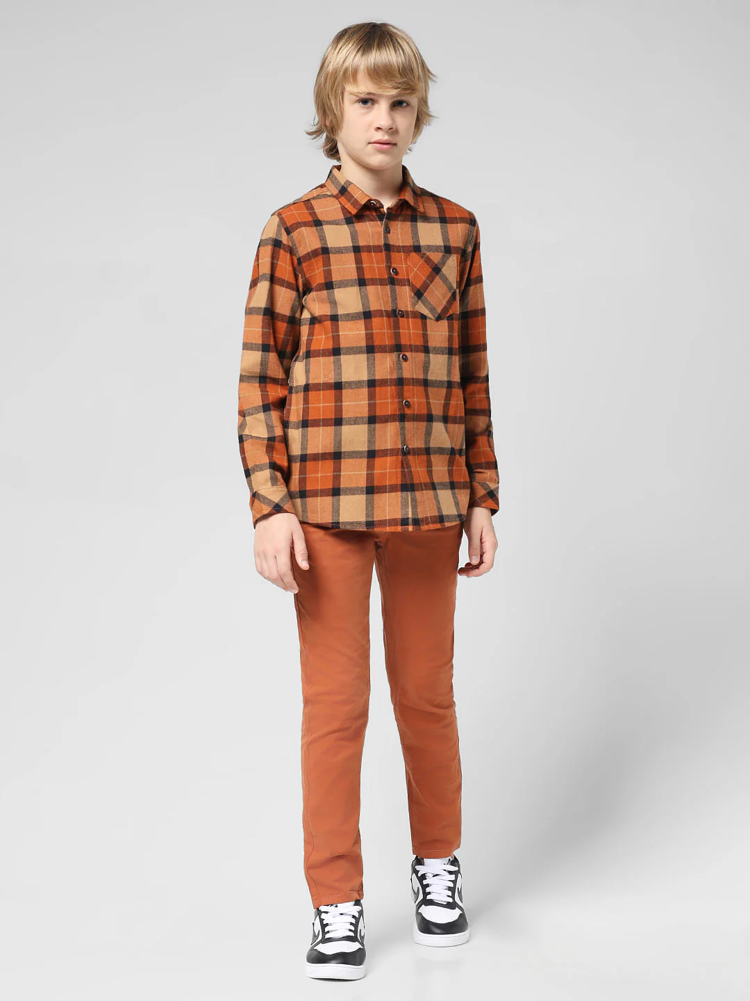 JUNIOR BOYS Orange Check Full Sleeves Shirt - Image 5
