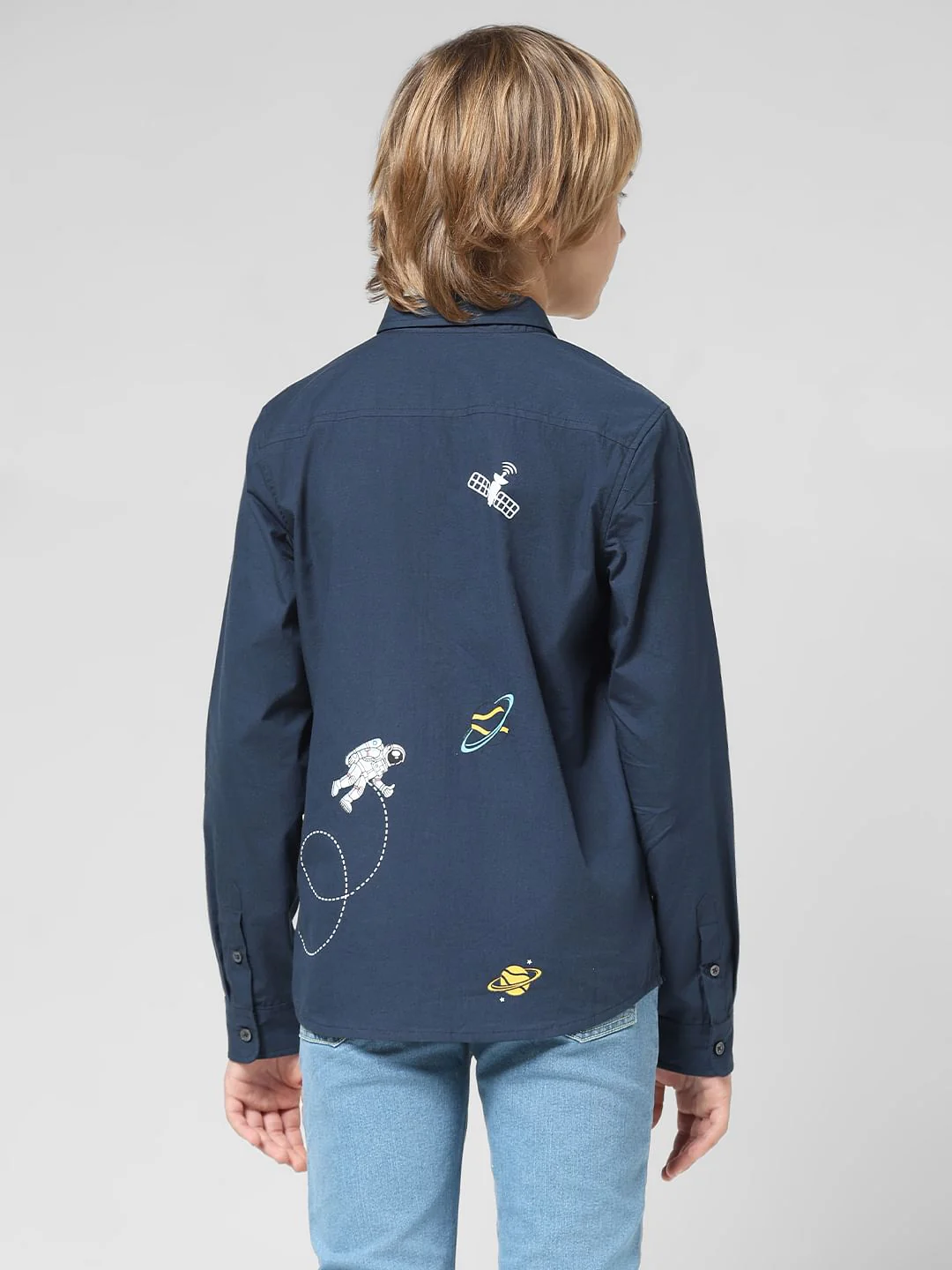 JUNIOR BOYS Blue Space Print Full Sleeves Shirt - Image 3
