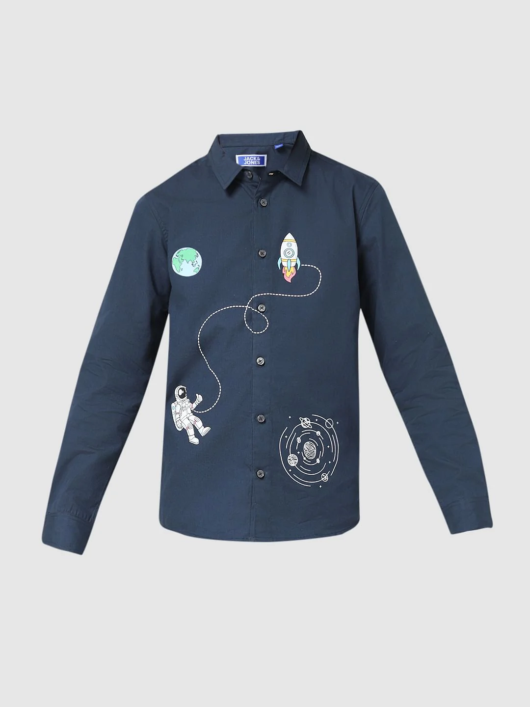 JUNIOR BOYS Blue Space Print Full Sleeves Shirt - Image 6