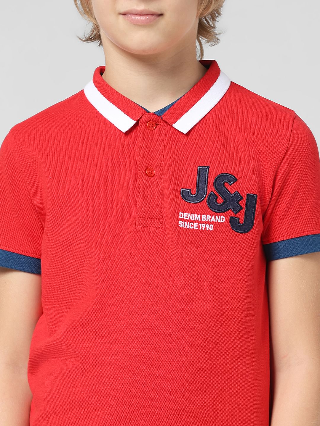 JUNIOR BOYS Red Applique Polo T-shirt - Image 4