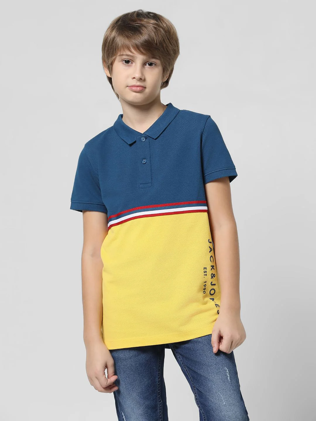 Blue Colourblocked Polo T-shirt - Image 2