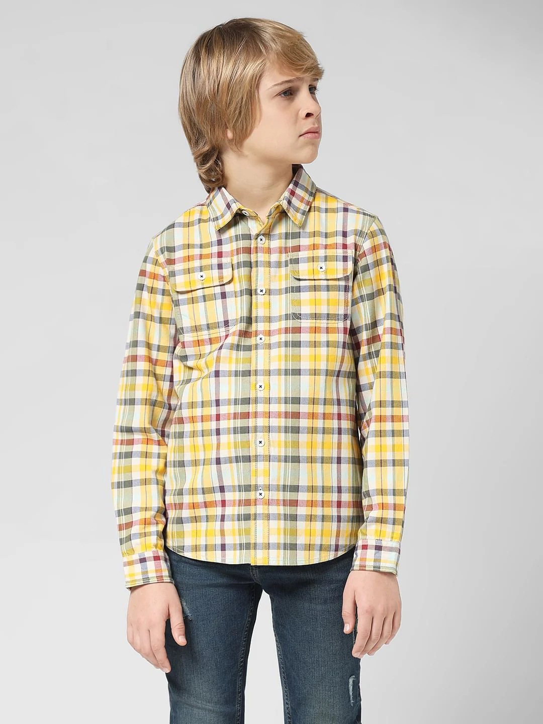 JUNIOR BOYS Yellow Check Full Sleeves Shirt - Image 2