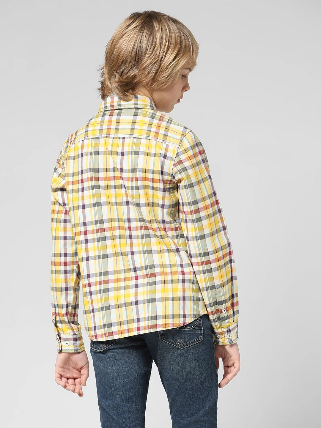 JUNIOR BOYS Yellow Check Full Sleeves Shirt - Image 3