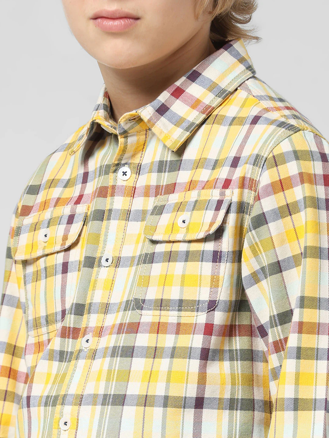 JUNIOR BOYS Yellow Check Full Sleeves Shirt - Image 4