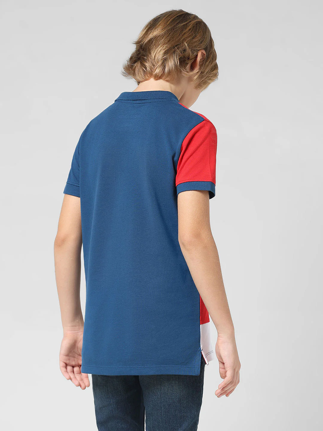 JUNIOR BOYS Blue Colourblocked Polo T-shirt - Image 3