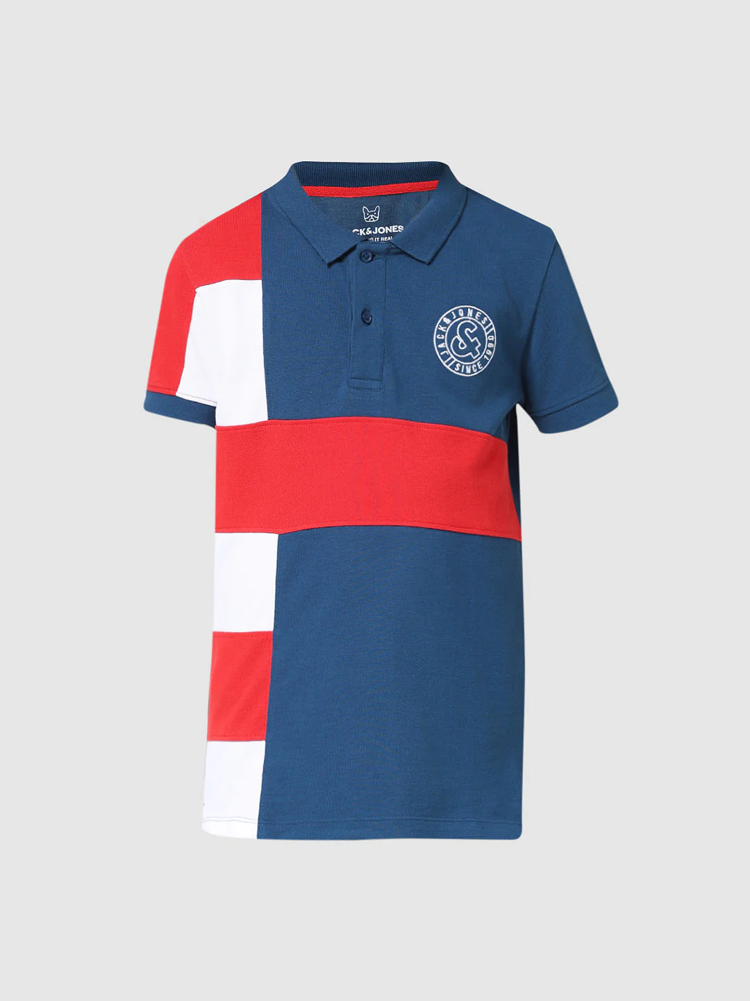 JUNIOR BOYS Blue Colourblocked Polo T-shirt - Image 6