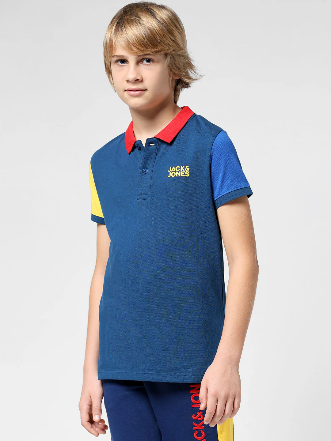 JUNIOR BOYS Blue Colourblocked Polo T-shirt - Image 2