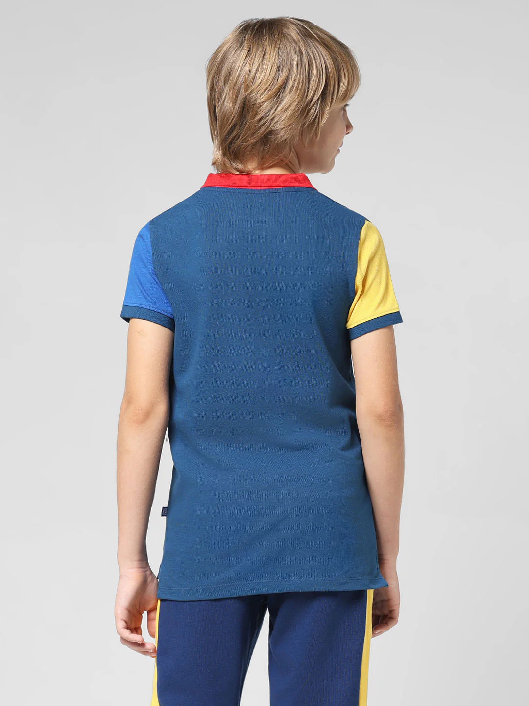 JUNIOR BOYS Blue Colourblocked Polo T-shirt - Image 3