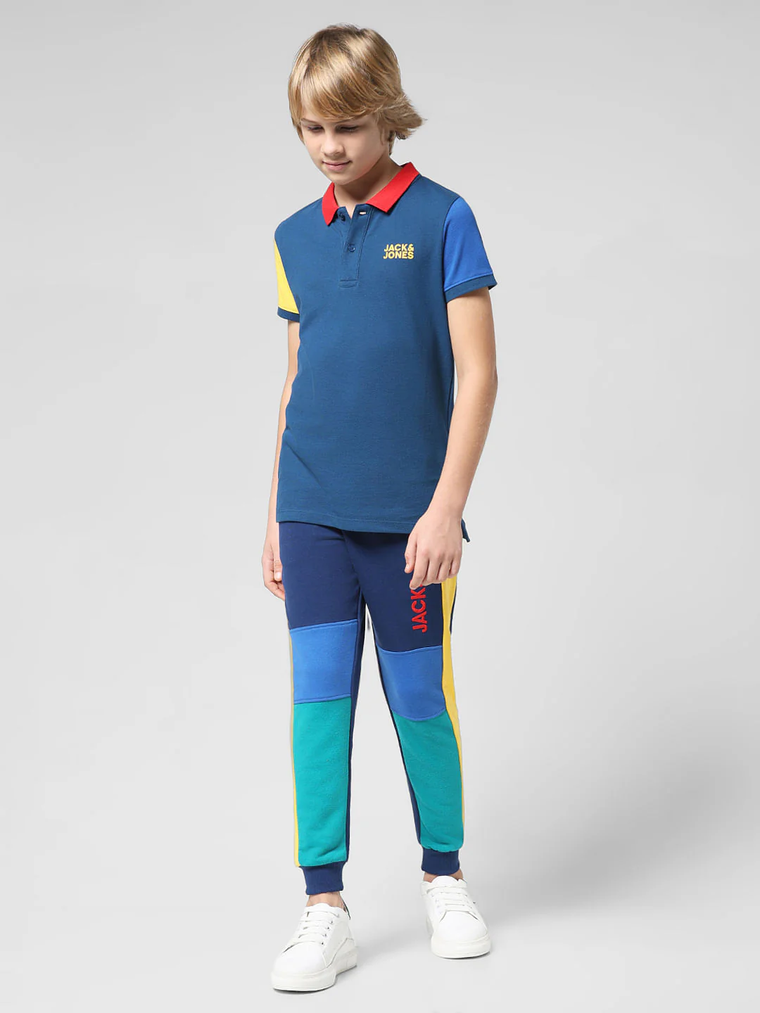 JUNIOR BOYS Blue Colourblocked Polo T-shirt - Image 5
