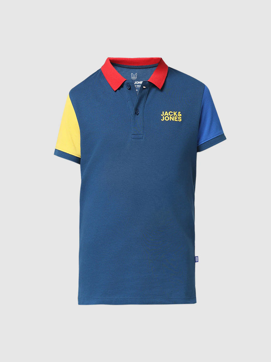 JUNIOR BOYS Blue Colourblocked Polo T-shirt - Image 6