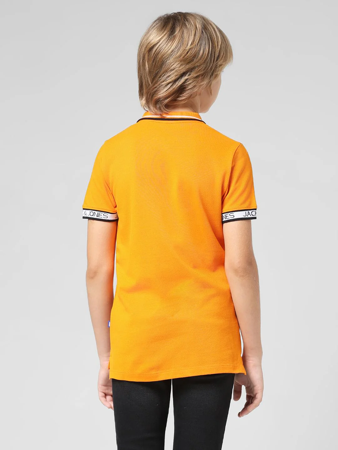 JUNIOR BOYS Orange Logo Text Polo T-shirt - Image 3