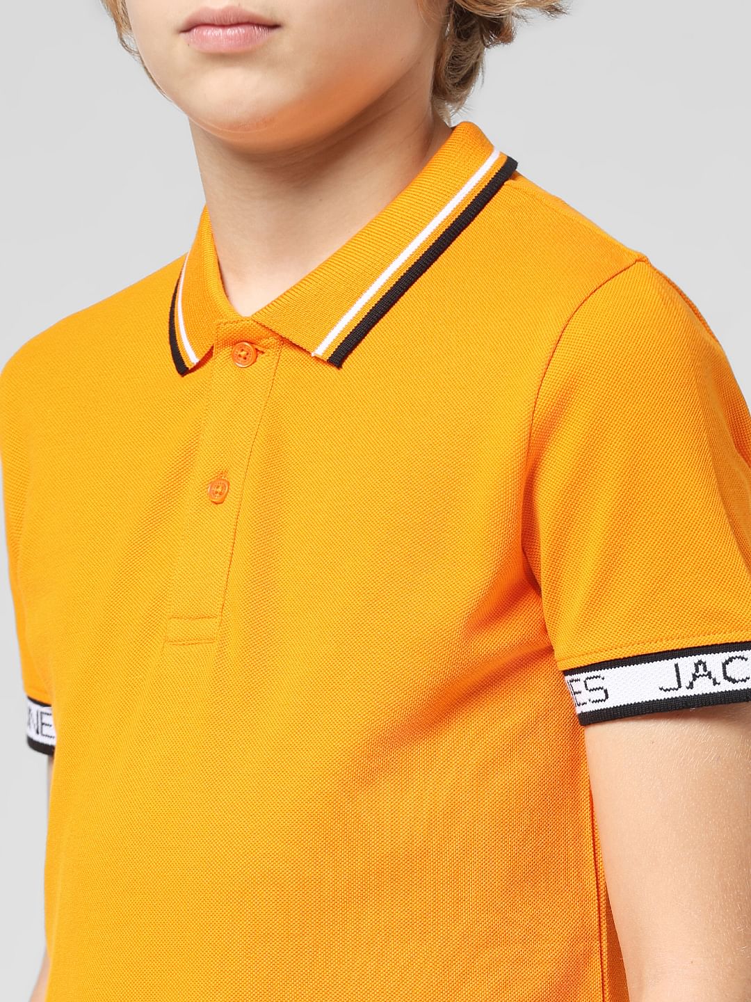 JUNIOR BOYS Orange Logo Text Polo T-shirt - Image 4
