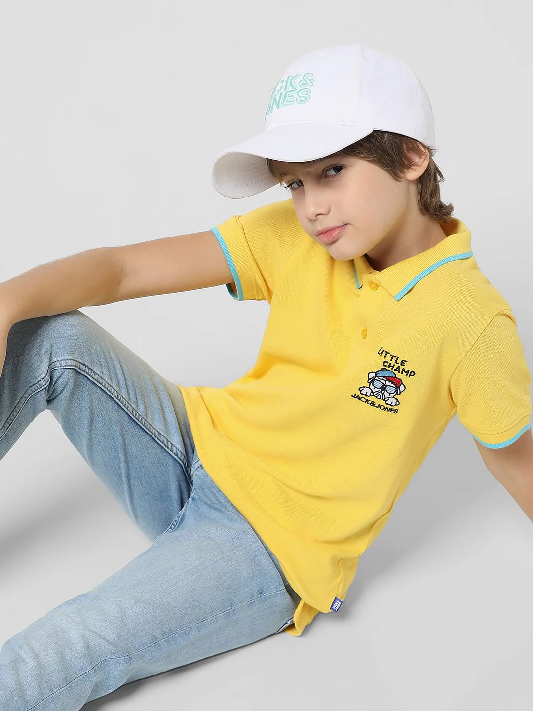 Yellow Applique Print Polo T-shirt