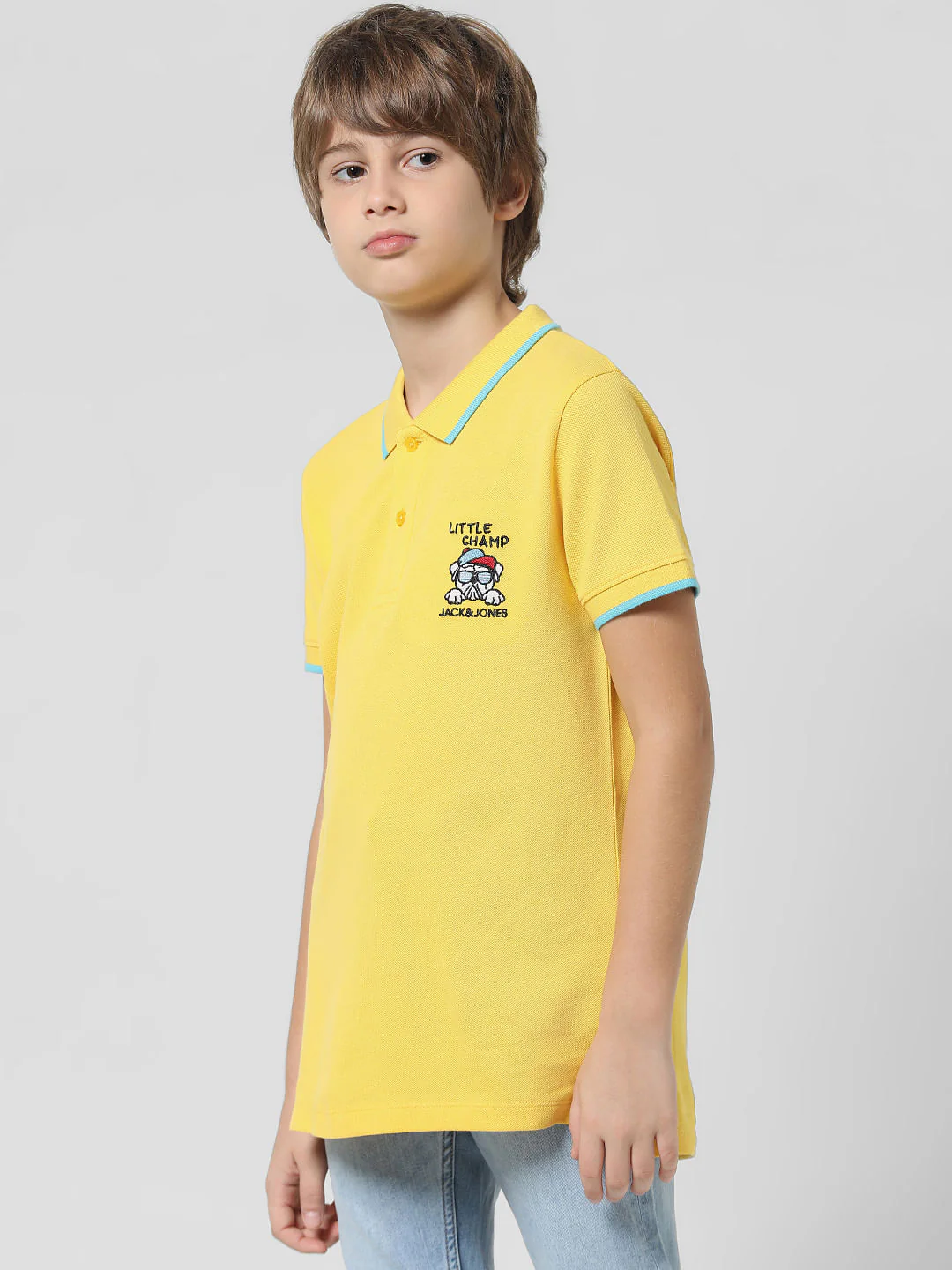 Yellow Applique Print Polo T-shirt - Image 2