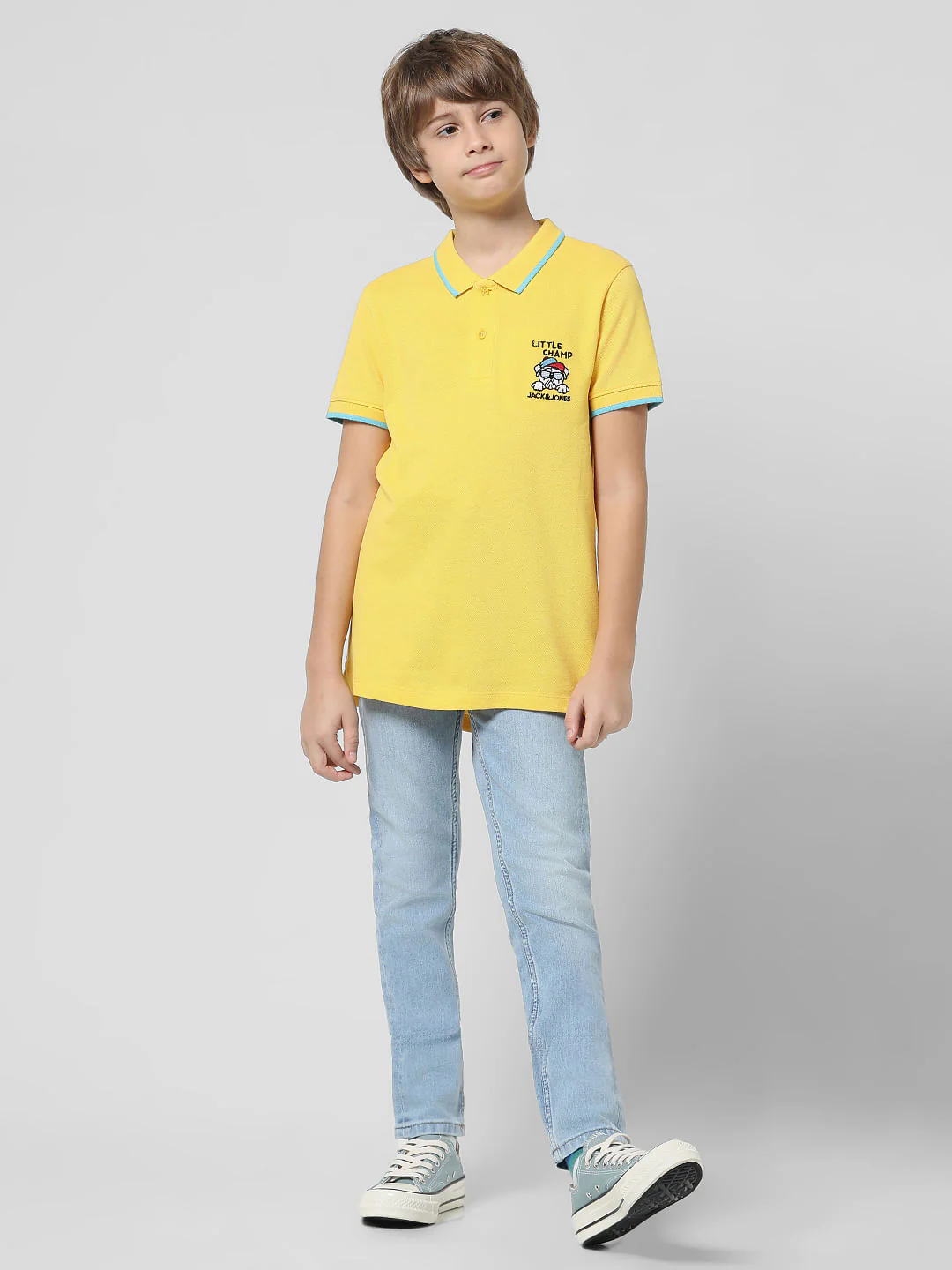 Yellow Applique Print Polo T-shirt - Image 5