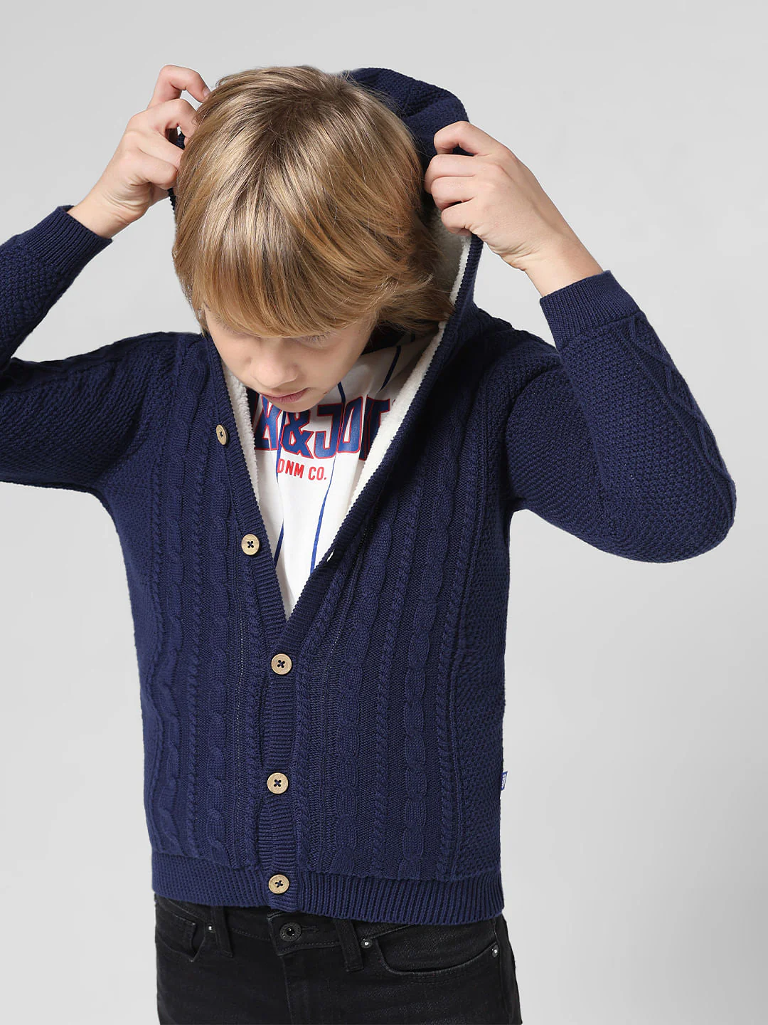 JUNIOR BOYS Blue Hooded Cardigan - Image 2