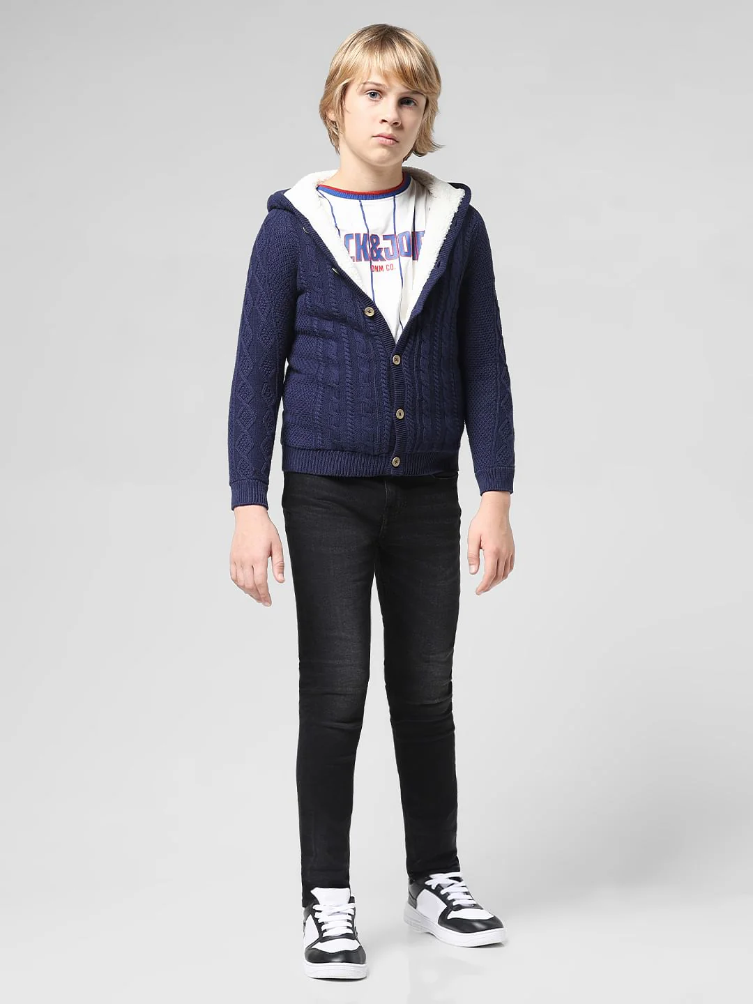 JUNIOR BOYS Blue Hooded Cardigan - Image 5
