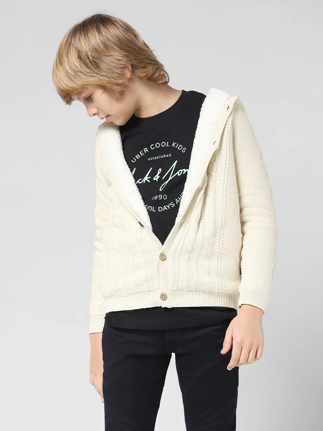 JUNIOR BOYS White Hooded Cardigan - Image 2