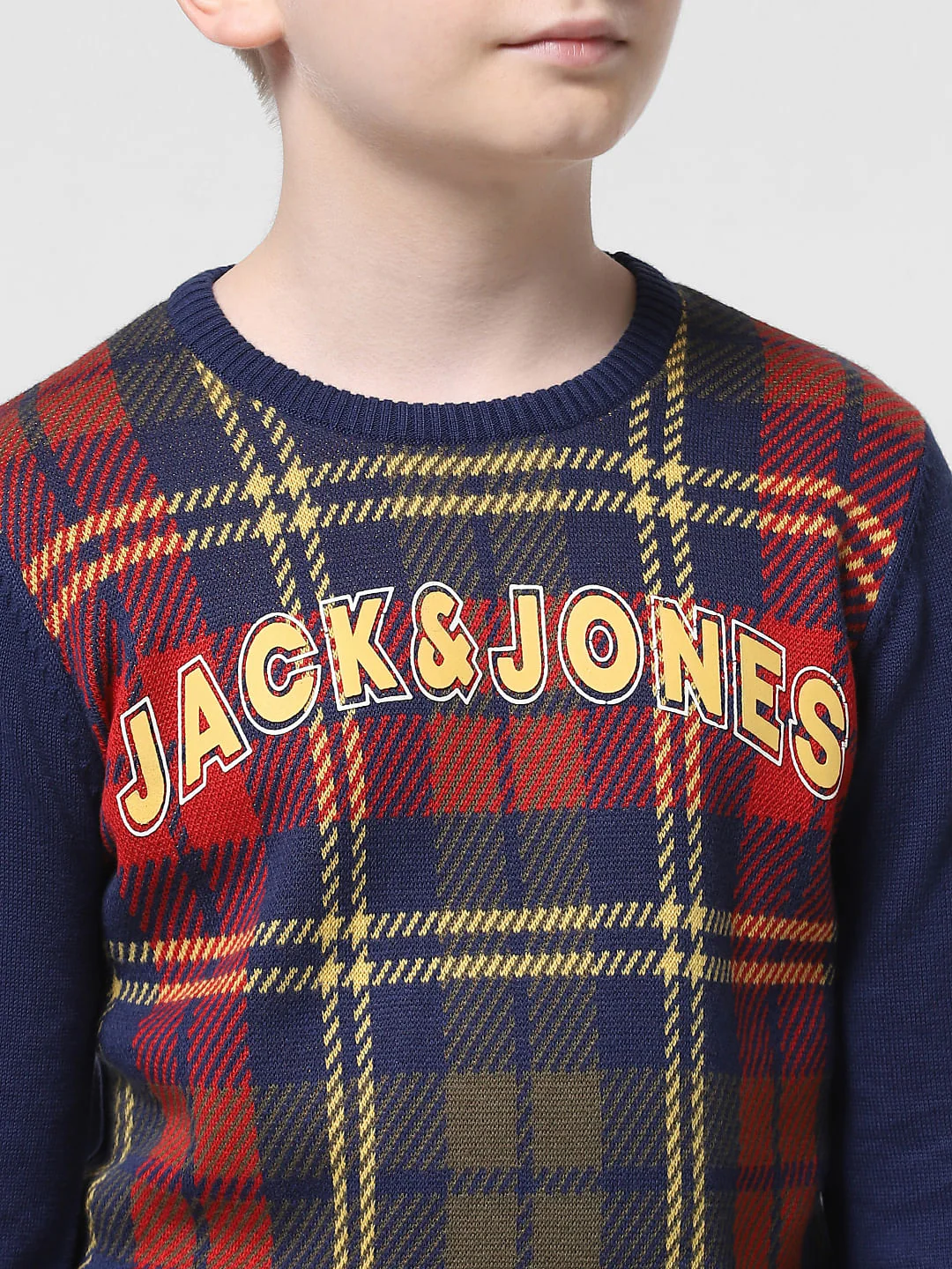 Navy Blue Grid Print Pullover - Image 4