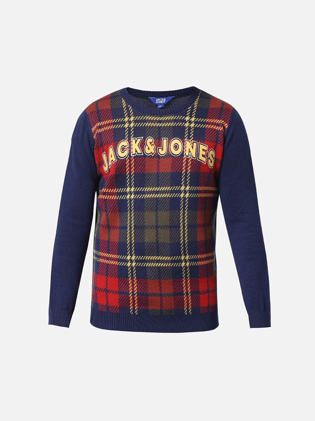 Navy Blue Grid Print Pullover - Image 6