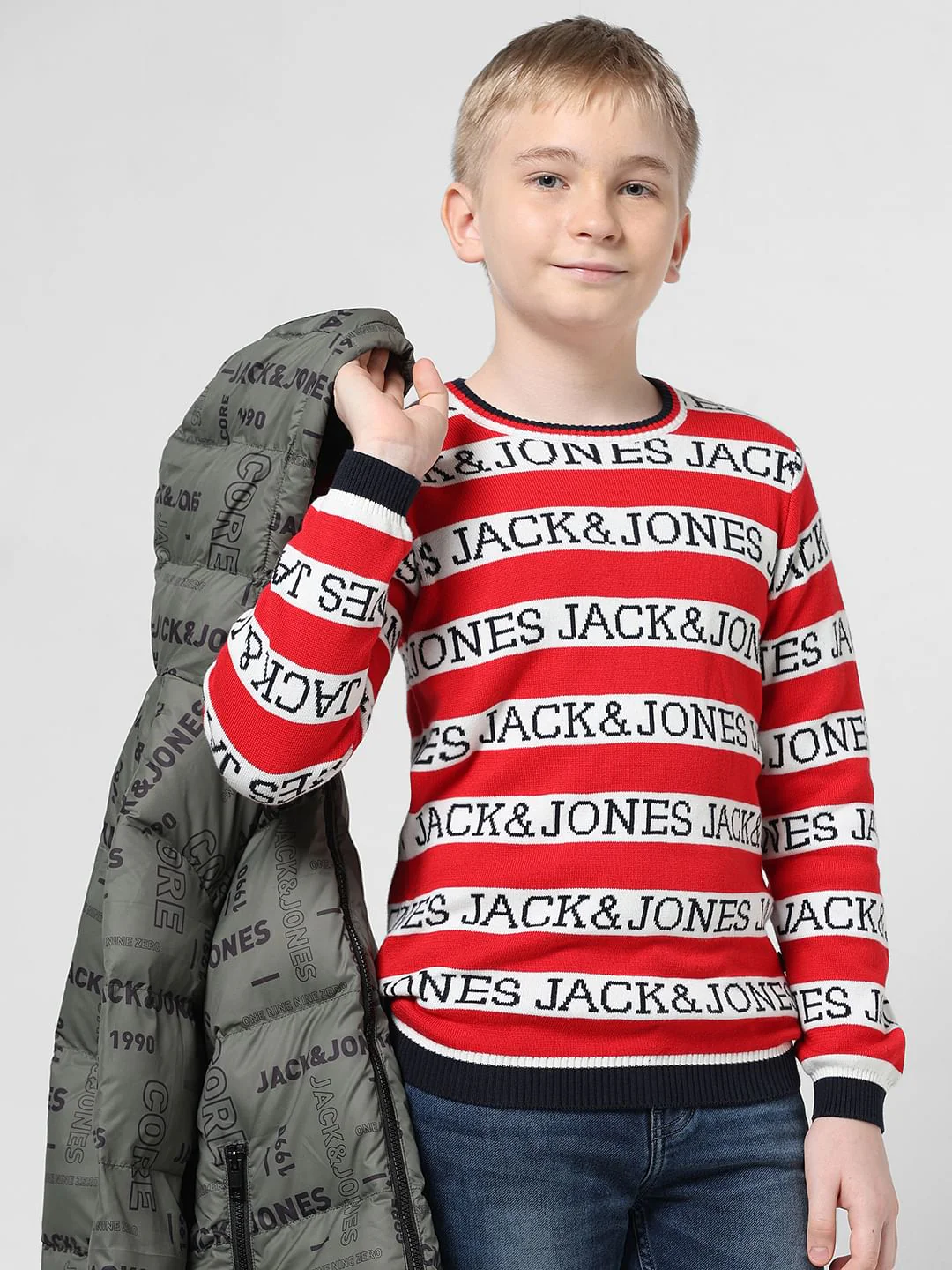 Red Striped Logo Text Pullover