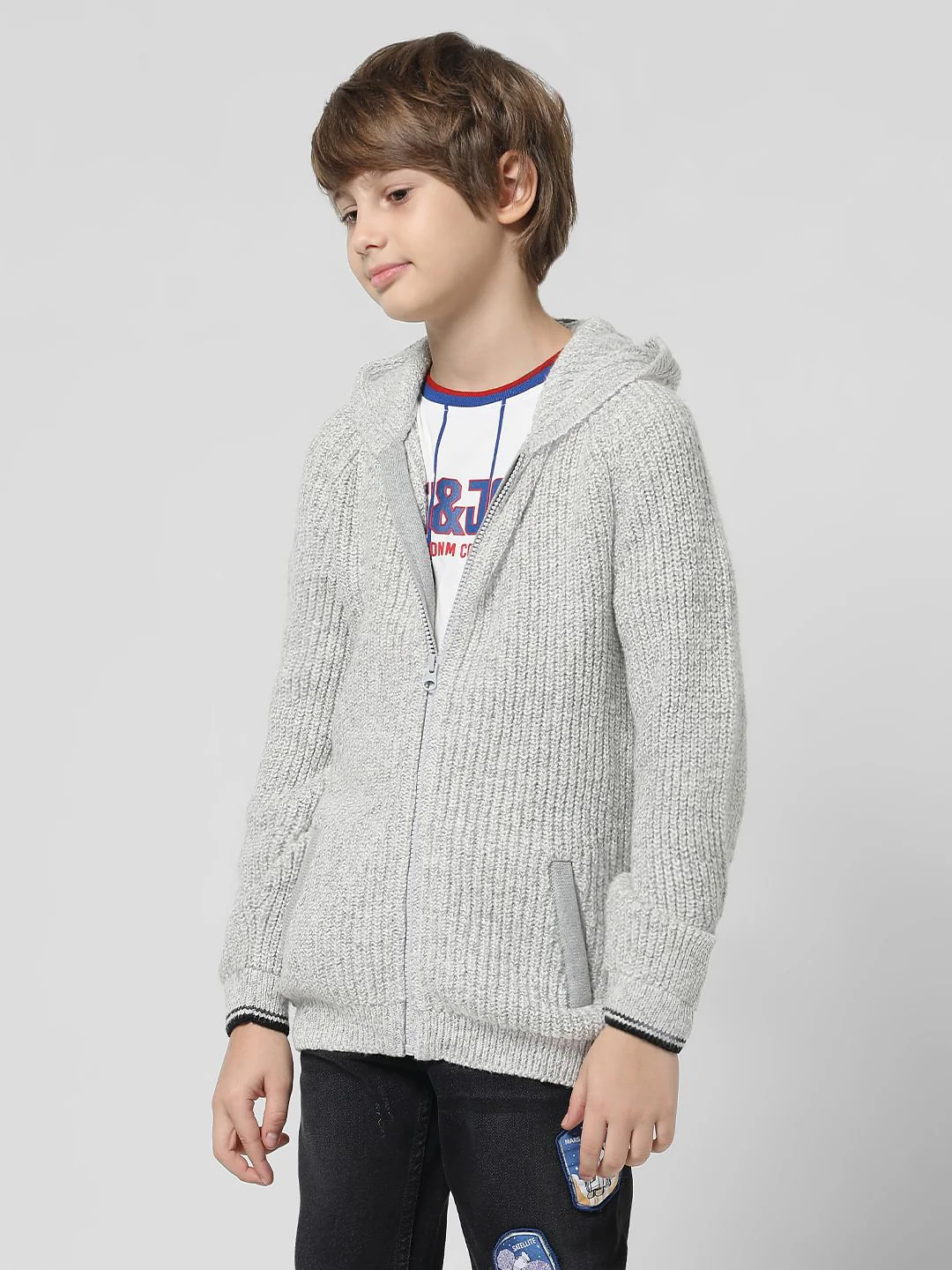 Grey Front-Open Hooded Cardigan - Image 2