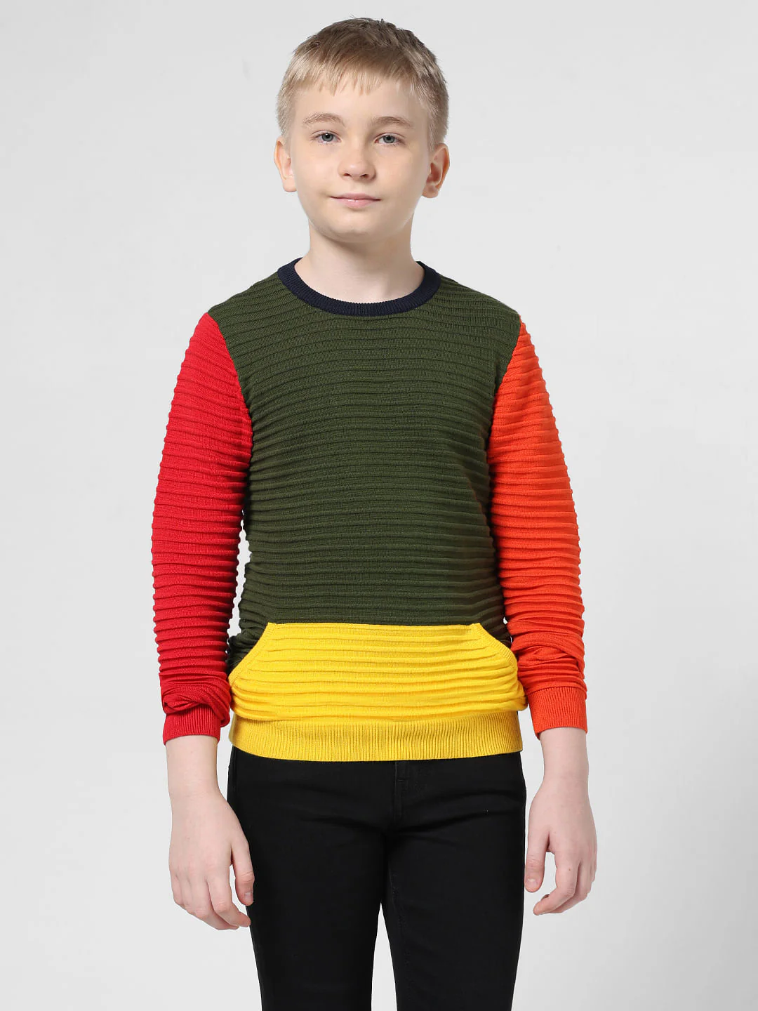 Green Colourblocked Ribbed Pullover - Image 2