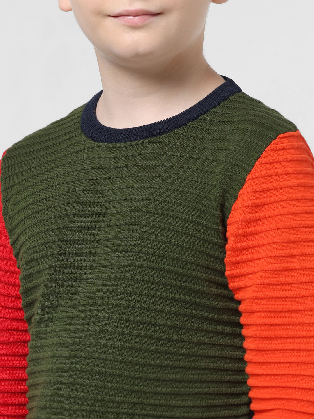 Green Colourblocked Ribbed Pullover - Image 4