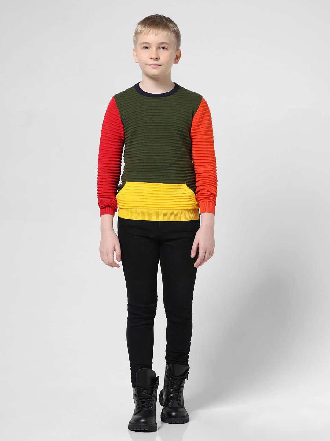 Green Colourblocked Ribbed Pullover - Image 5
