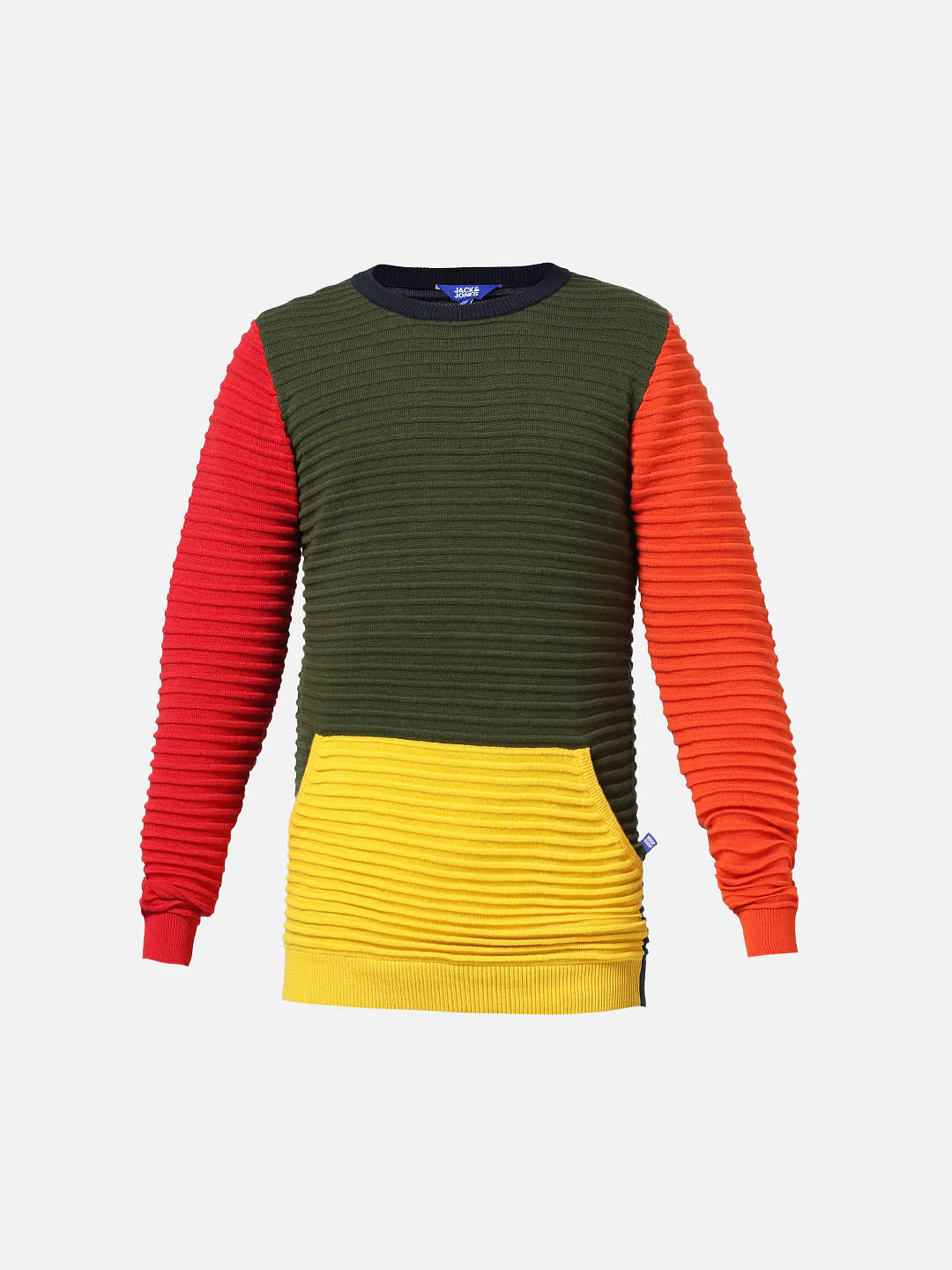 Green Colourblocked Ribbed Pullover - Image 6