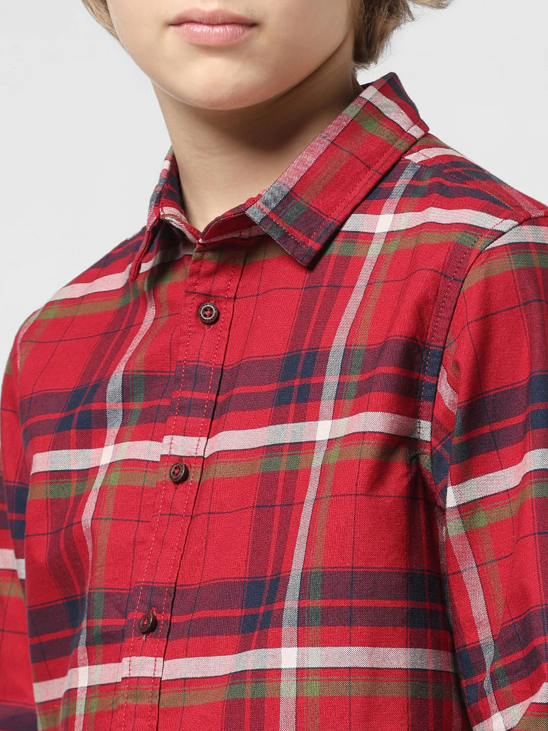 JUNIOR BOYS Red Check Full Sleeves Shirt - Image 4