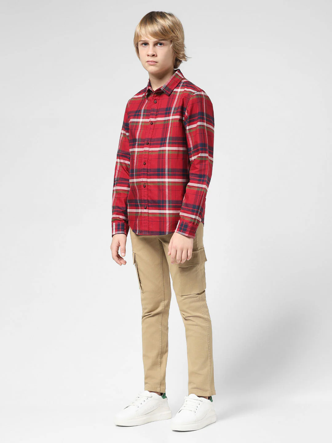 JUNIOR BOYS Red Check Full Sleeves Shirt - Image 5