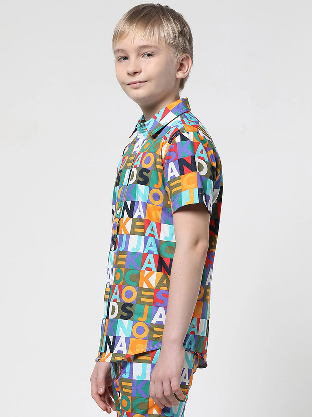 Boys Blue Logo Print Co-ord Set Shirt - Image 3