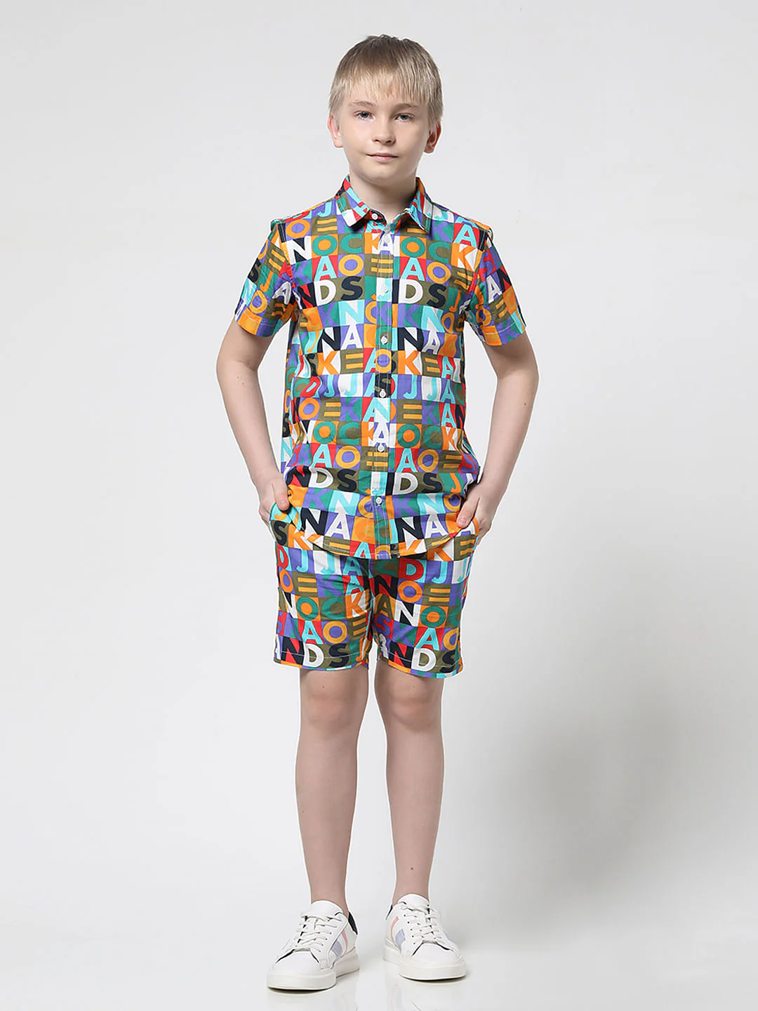 Boys Blue Logo Print Co-ord Set Shirt - Image 6
