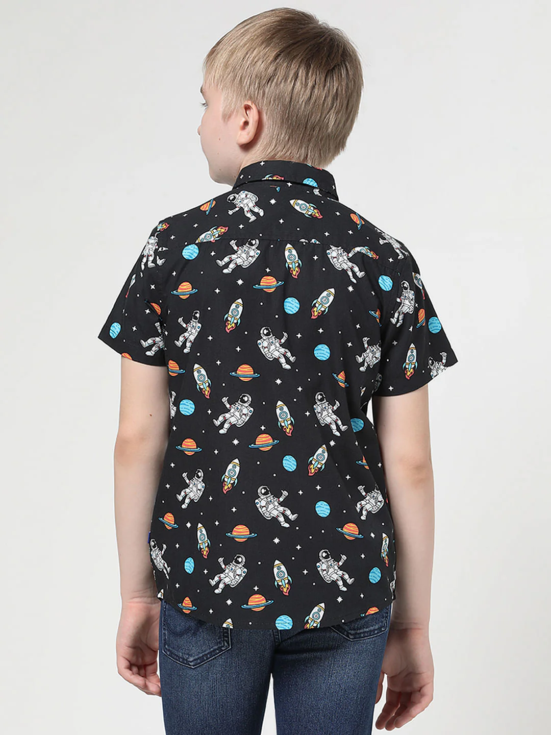 Boys Black Print Block Short Sleeves Shirt - Image 3