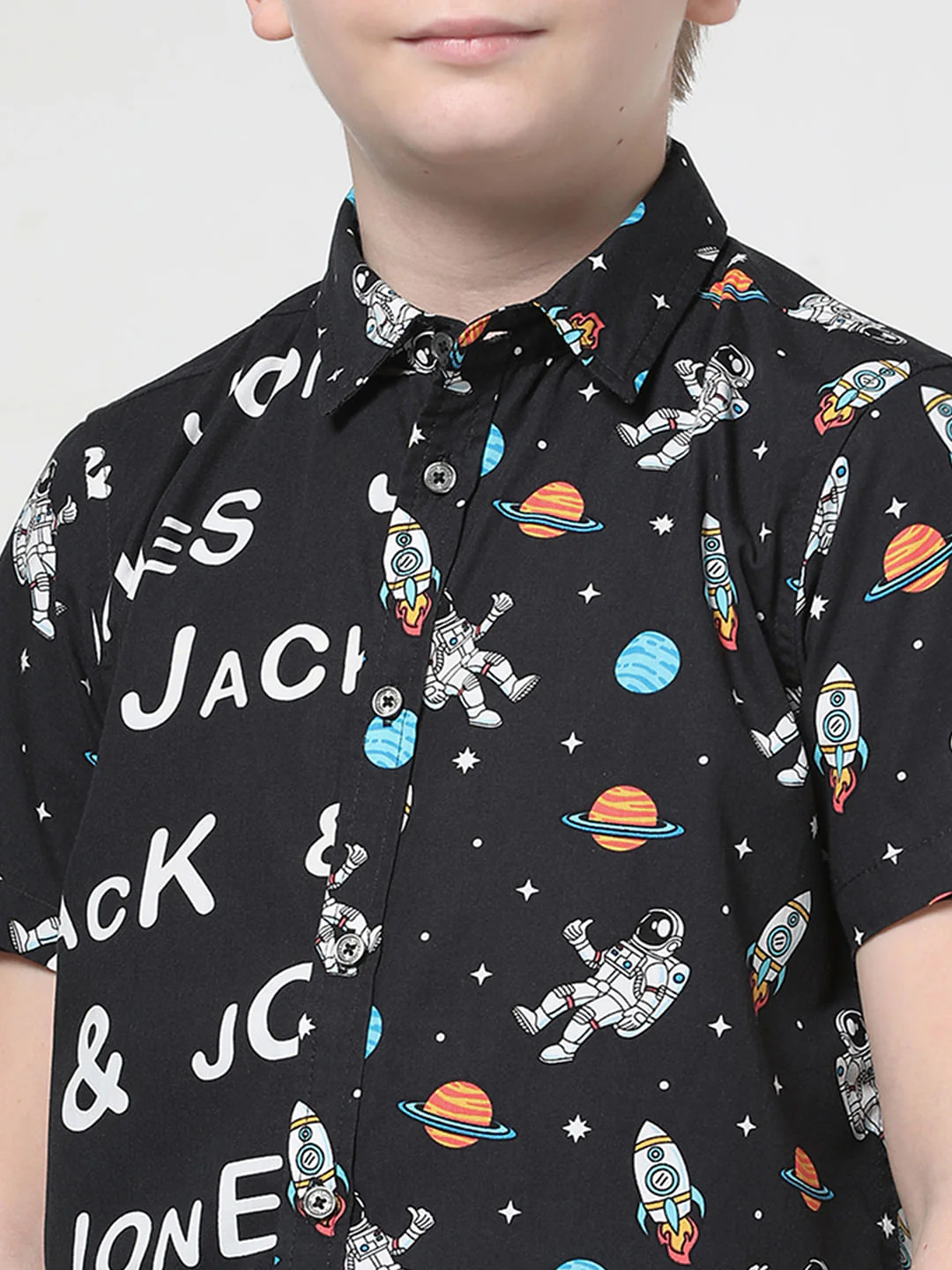 Boys Black Print Block Short Sleeves Shirt - Image 4