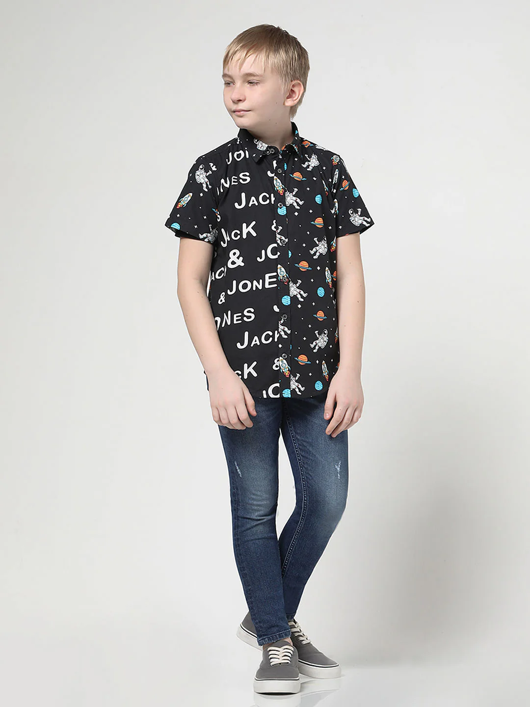 Boys Black Print Block Short Sleeves Shirt - Image 5