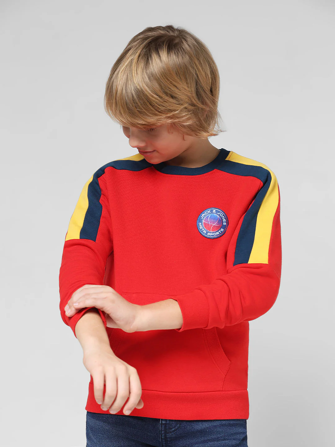 JUNIOR BOYS Red Contrast Tape Detail Sweatshirt